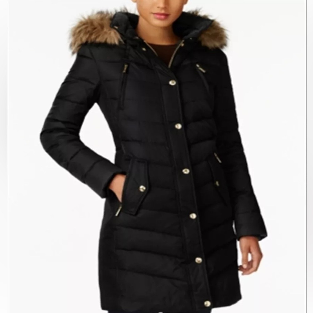 Micheal Kors Black Hoodie Puffer Coat Size Small